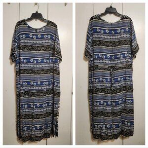 VTG Plus 3X Dawn Joy II Multicolor Floral Stripe Short Sleeve Textured Dress
